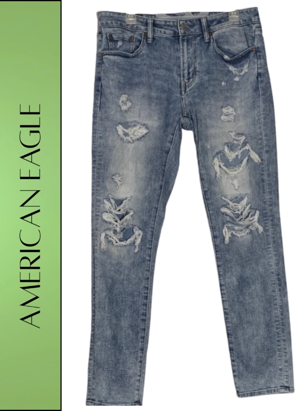 American Eagle Airflex+ Distressed Patched Skinny Jeans Men's 31 x 32 Grunge Y2K
